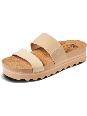 🆕 Women's Beige Nude Two Strap Platform Sandals Cork Footbed Slide Shoes Cozy